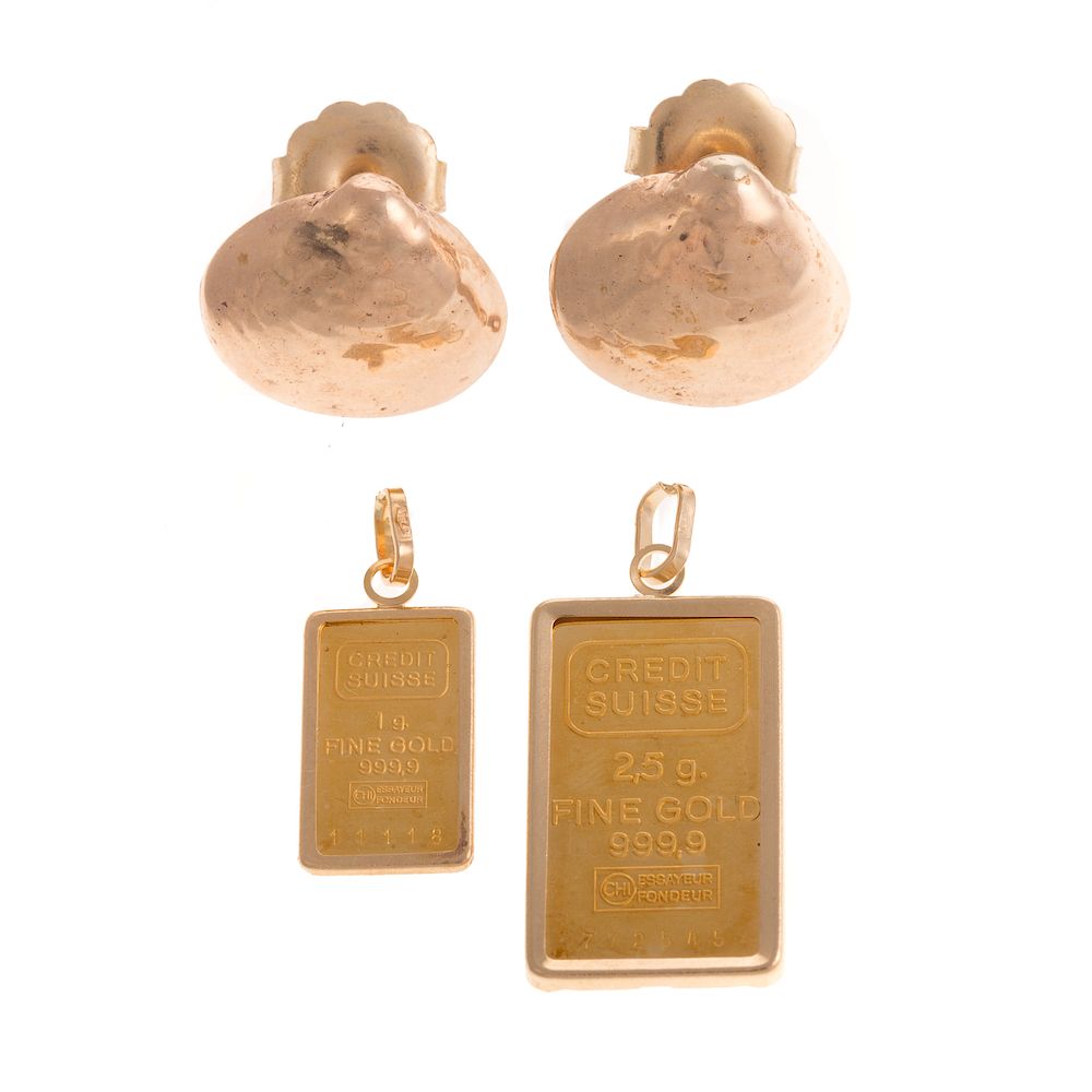 Appraisal: A Pair of K Shell Earrings and Ingot Pendants K