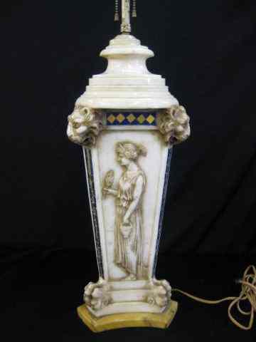 Appraisal: Carved Marble or Alabaster Table Lamp lion heads at top