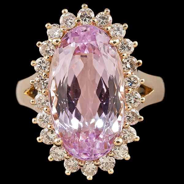 Appraisal: Kunzite and Diamond Ring A ladies' k yellow gold split