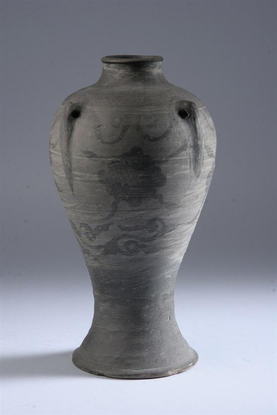 Appraisal: KOREAN GREY STONEWARE VASE Floral decoration - in high PROVENANCE