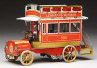 Appraisal: LEHMANN AUTO BUS Red auto bus with yellow and white