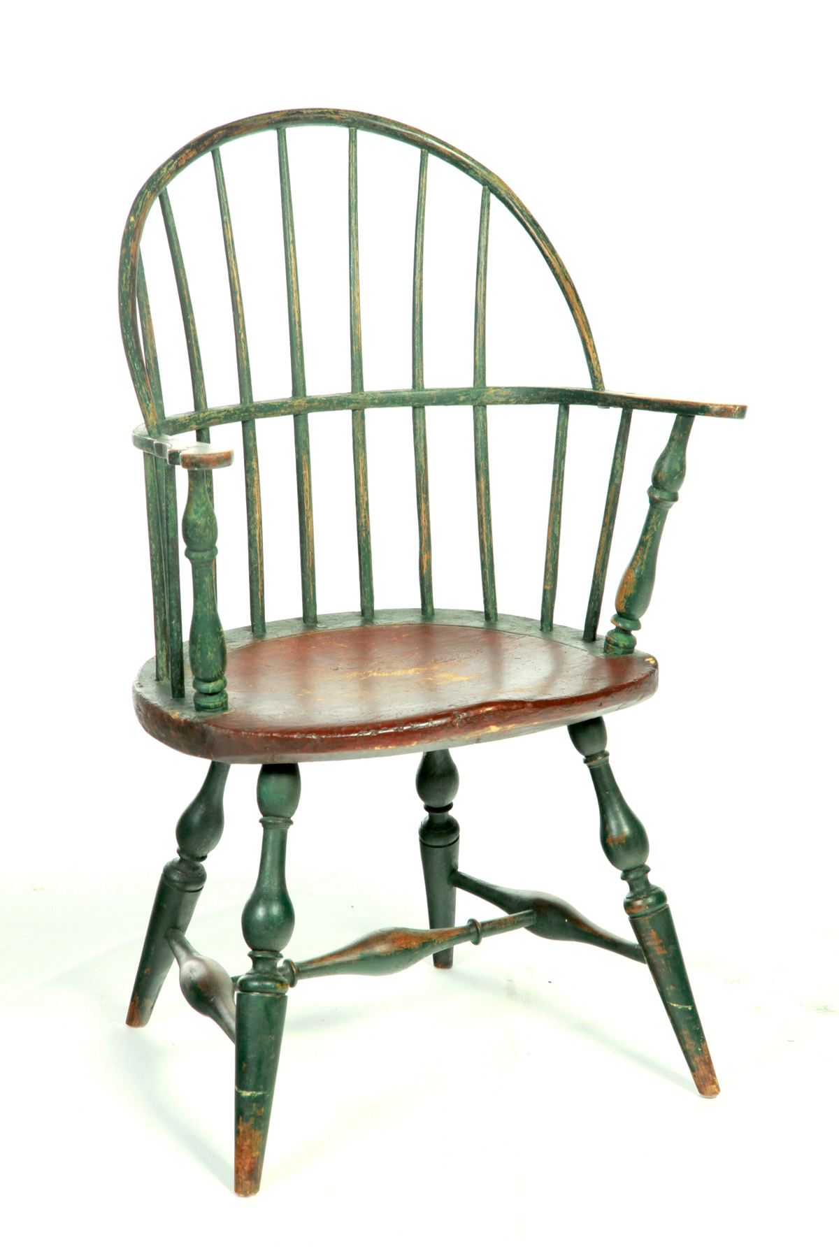 Appraisal: AMERICAN DECORATED SACKBACK WINDSOR ARMCHAIR Late th century mixed woods