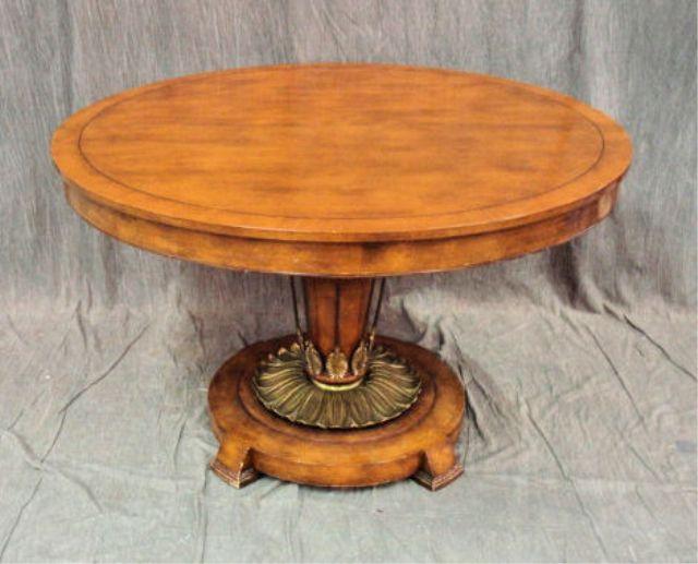 Appraisal: BAKER Pedestal Dining Table with Leaves With gilt metal arrows