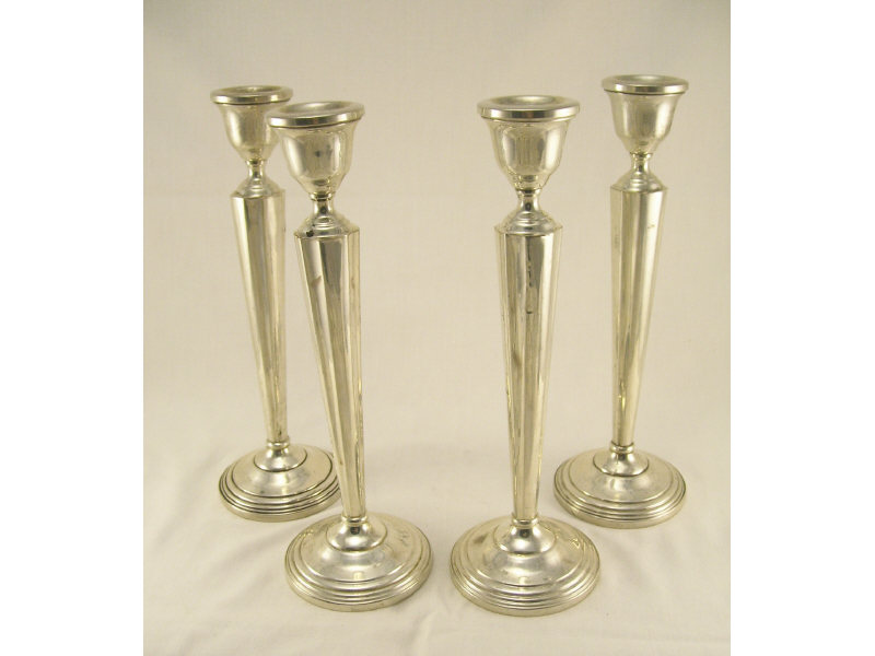 Appraisal: - Pairs of National Sterling Candleholders Two matching sets of