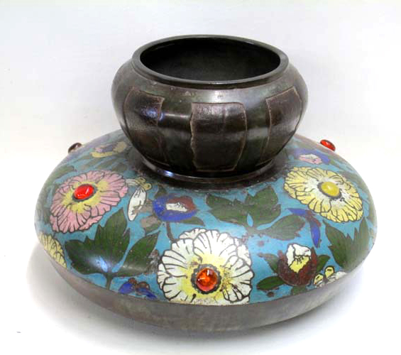 Appraisal: CHINESE CLOISONNE ENAMEL BRONZE VASE double gourd form with wide