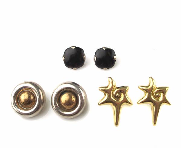 Appraisal: A collection of gold and silver earrings featuring three pairs