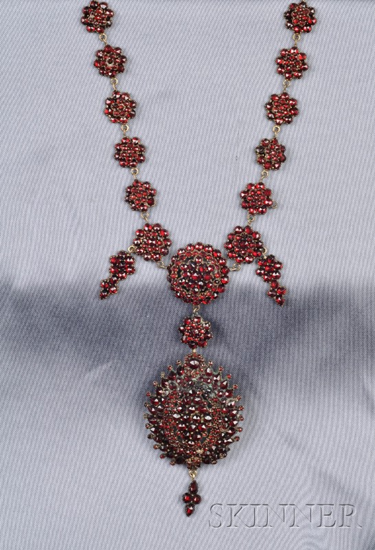 Appraisal: Antique Garnet Pendant Necklace Brooch designed as rose-cut garnet florets