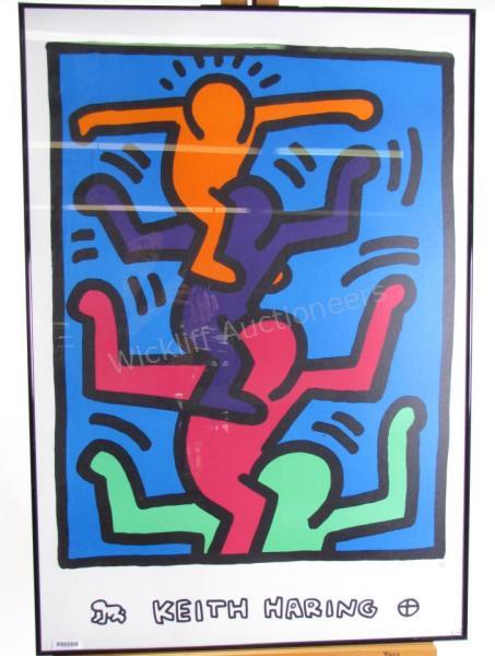 Appraisal: A Keith Haring - American print depicting four stacked figures