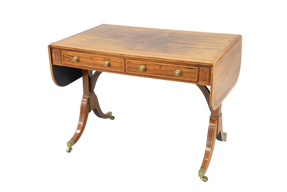 Appraisal: George IV Rosewood Sofa Table with banded inlaid top and