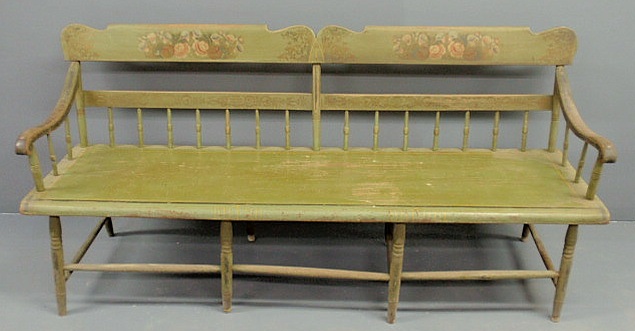 Appraisal: Pennsylvania plank bottom settee with original paint and floral stencil