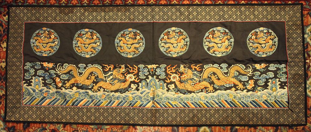 Appraisal: Chinese embroidered dragon panel possibly th c in L Notice