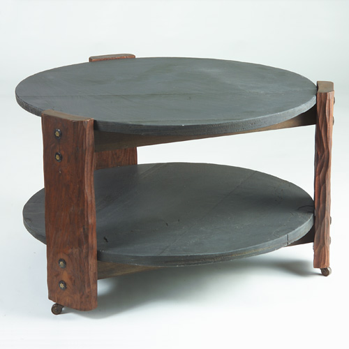 Appraisal: PHILLIP LLOYD POWELL Coffee table with circular slate top and