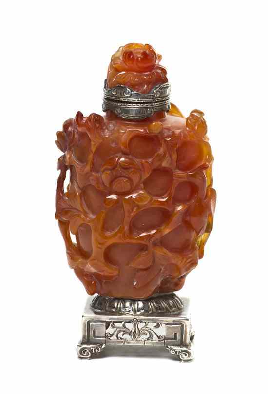 Appraisal: A Japanese Silver Mounted Carnelian Matchstrike Yamanaka the lidded matchstrike