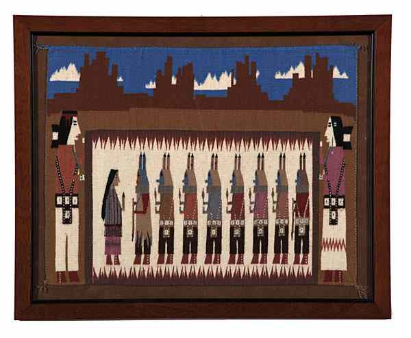 Appraisal: Della Woody Begay Navajo Pictorial Weaving finely woven depicting a