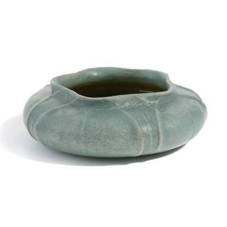 Appraisal: Blue Grueby Low Bowl Ten Leaves Design Blue Grueby Low