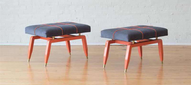 Appraisal: MID-CENTURY MODERN STYLE ORANGE-PAINTED BENCHES OF RECENT MANUFACTURE x x