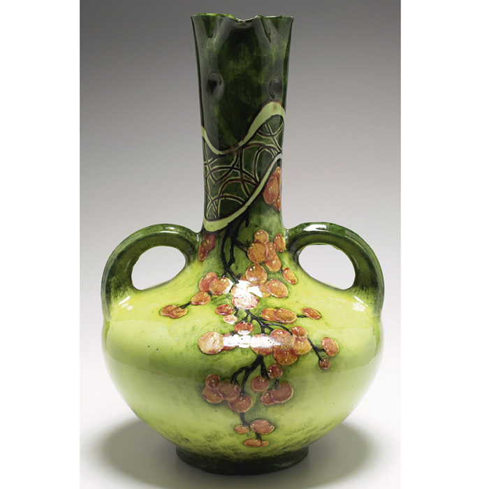 Appraisal: Amphora vase monumental double handled shape with a painted stylized