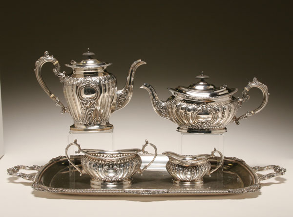 Appraisal: Sheffield sterling silver tea and coffee service repousse rocaille design