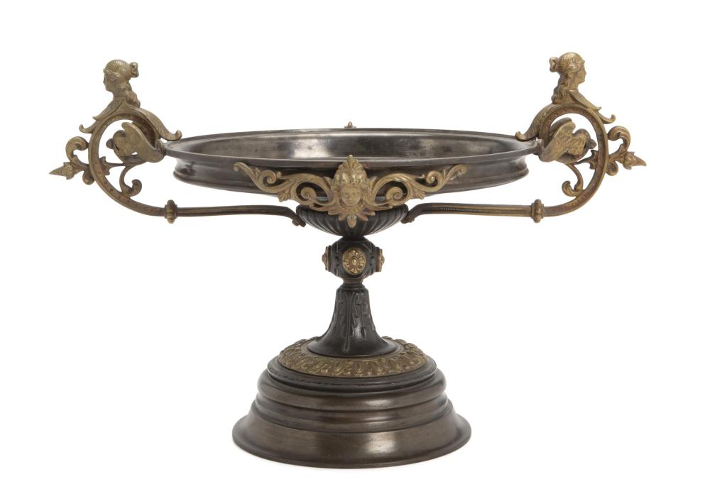 Appraisal: A Neoclassical-style bronze tazza Fourth-Quarter th Century The patinated bronze