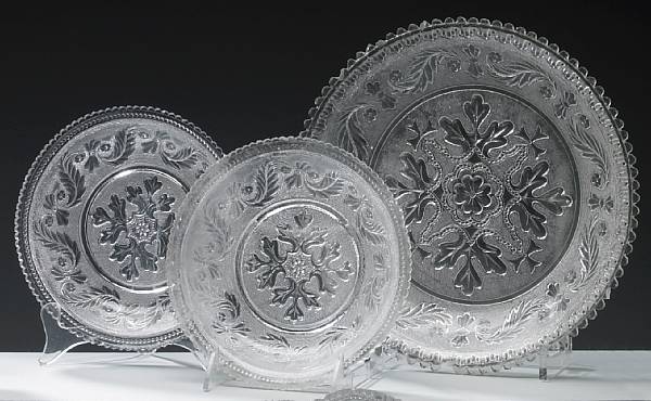 Appraisal: A group of three molded and pressed lacey glass dishes