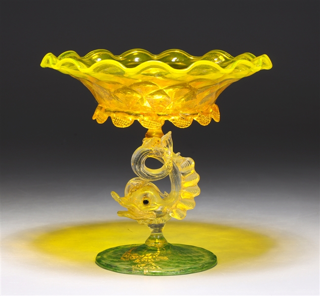 Appraisal: Antique circa Venetian hand-blown glass multi-colored compote attributed to Artisti