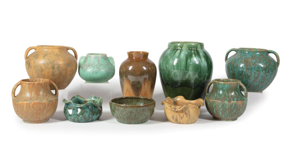 Appraisal: Ten Pieces of American Art Pottery incl green glaze vases