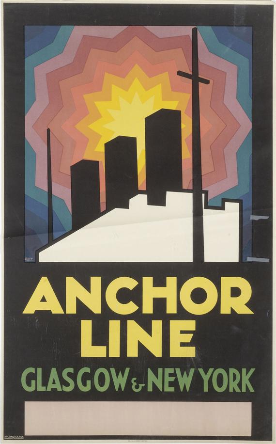 Appraisal: POSTER -Anchor Line Glasgow New York Color lithograph x cm