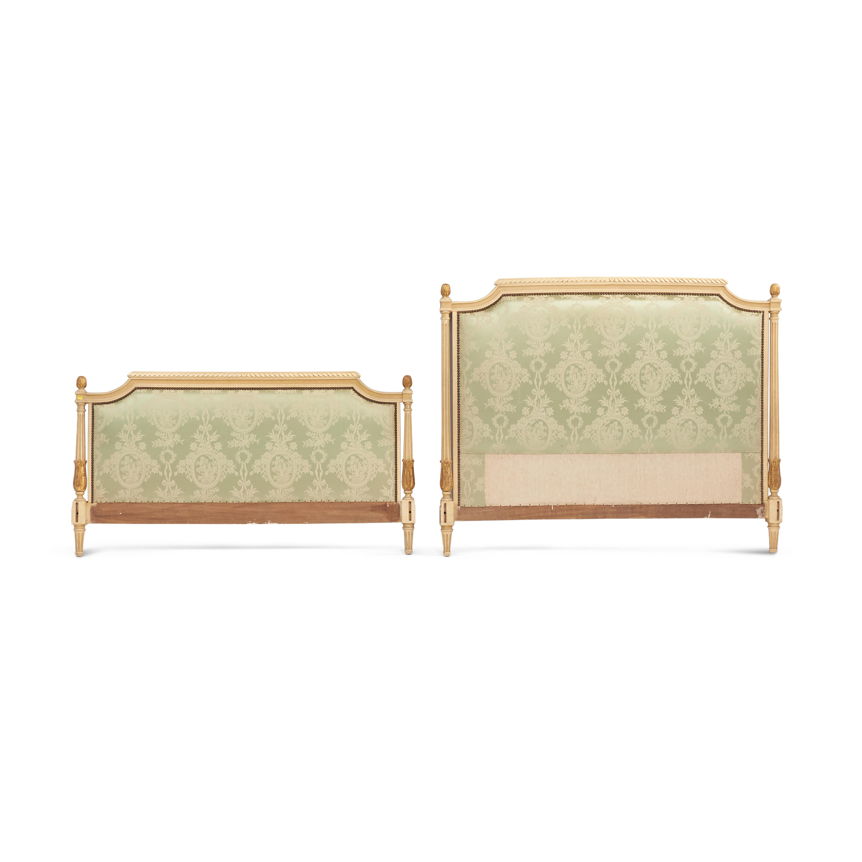 Appraisal: Louis XVI-style Painted and Upholstered Headboard and Footboard the white