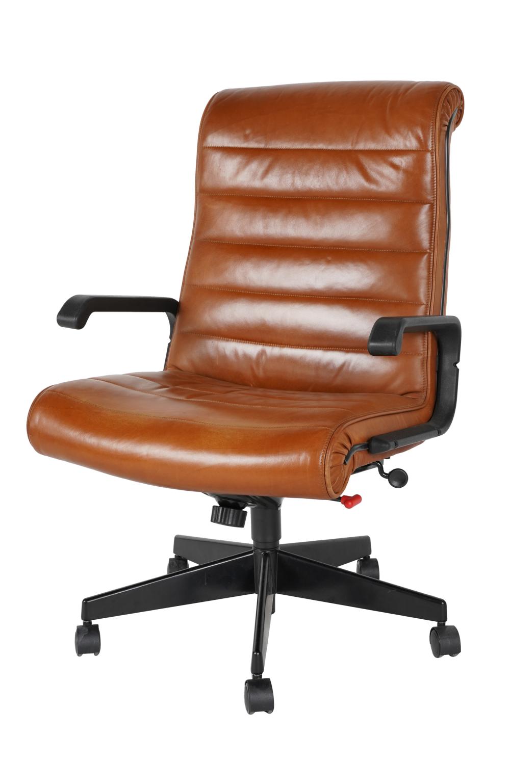 Appraisal: KNOLL OFFICE CHAIRwith manufacturer's label tan leather and black plastic