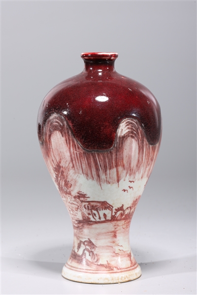 Appraisal: Chinese red and white porcelain meiping vase with landscape designs