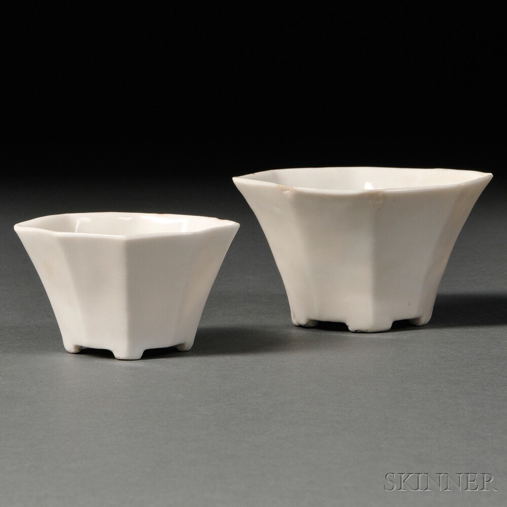 Appraisal: Two Blanc-de-Chine Cups China th century of octagonal form supported