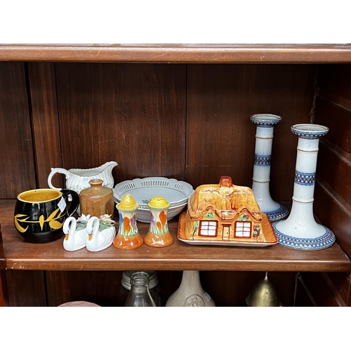 Appraisal: Assortment to include Clarrice Cliff Japanese bottle vase candlesticks etc