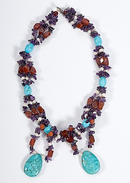 Appraisal: AMETHYST QUARTZ AND TURQUOISE NECKLACE Contemporary three-strand amethyst quartz necklace