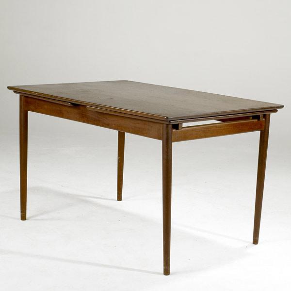 Appraisal: DANISH MODERN Teak extension dining table on tapered legs Unmarked