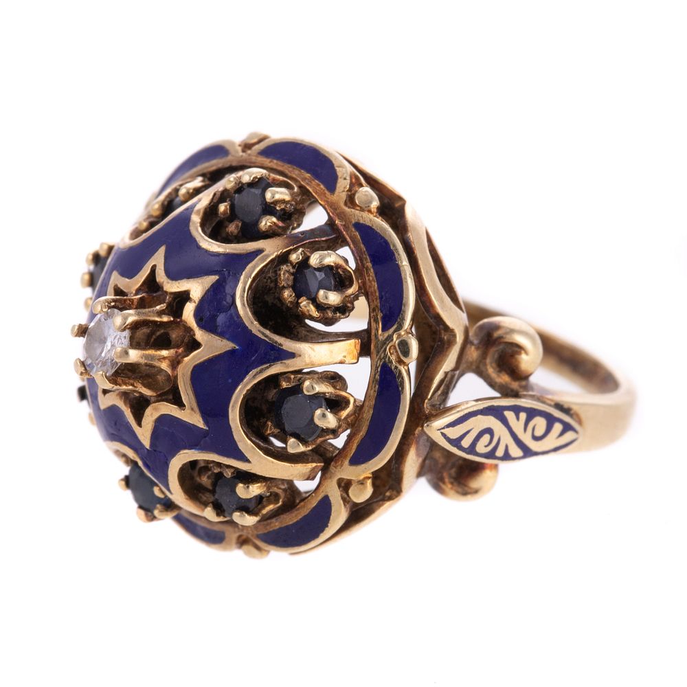 Appraisal: A Diamond Sapphire Enamel Bombe Ring in K K yellow