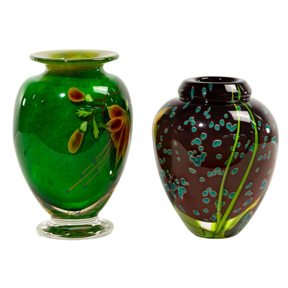 Appraisal: MAYAUEL WARD ART GLASS VASES cased glass items including a