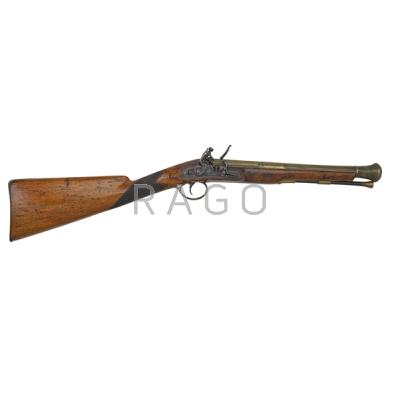 Appraisal: ENGLISH BLUNDERBUSS Brass barrel oak stock and iron lock with