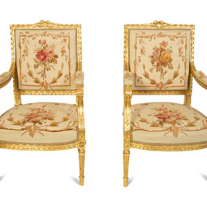 Appraisal: A Louis XVI Style Giltwood Five-Piece Salon Suite LATE TH