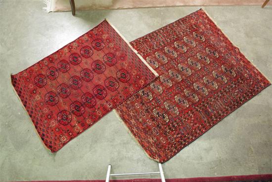 Appraisal: TWO TURKOMEN RUGS Both with repeating gulls on red ground