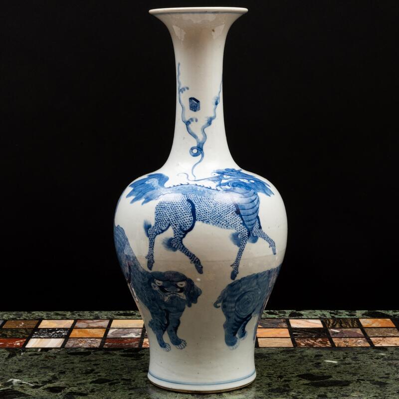 Appraisal: Chinese Blue and White Porcelain Bottle Vase Blue double circle