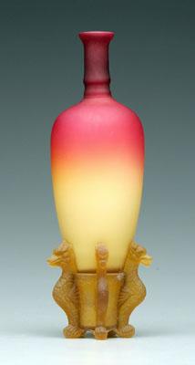 Appraisal: Wheeling peachblow Morgan vase satin finish original satin amber griffin