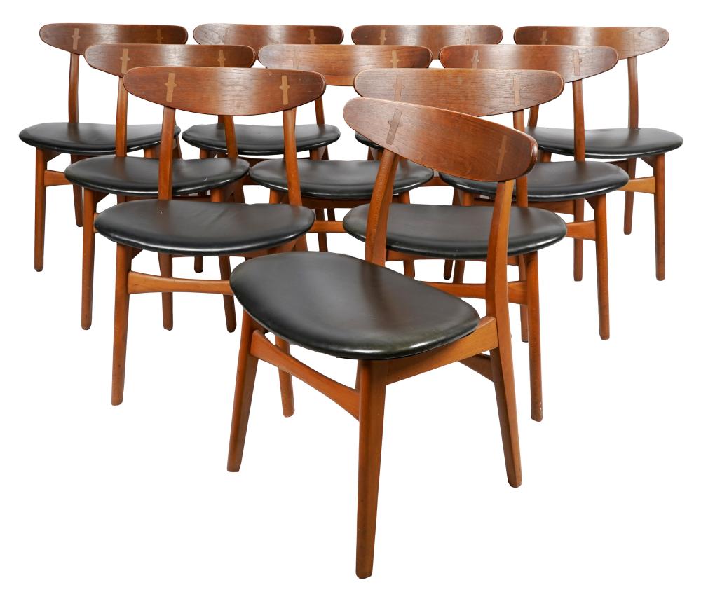 Appraisal: SET OF TWELVE HANS WEGNER DINING CHAIRSteak and black leather