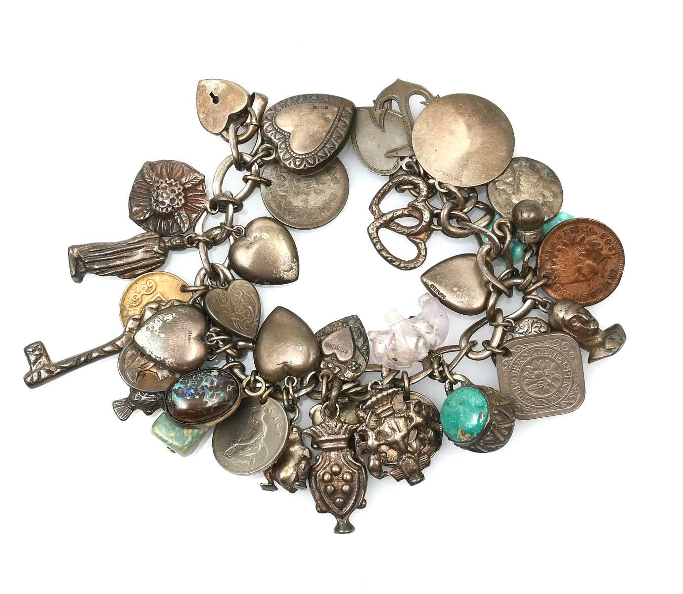 Appraisal: STERLING CHARM BRACELET WITH CHARMS Very pretty bracelet with several