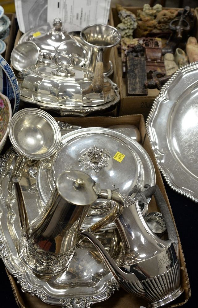 Appraisal: Two tray lots of Tiffany Co silver plated covered dishes