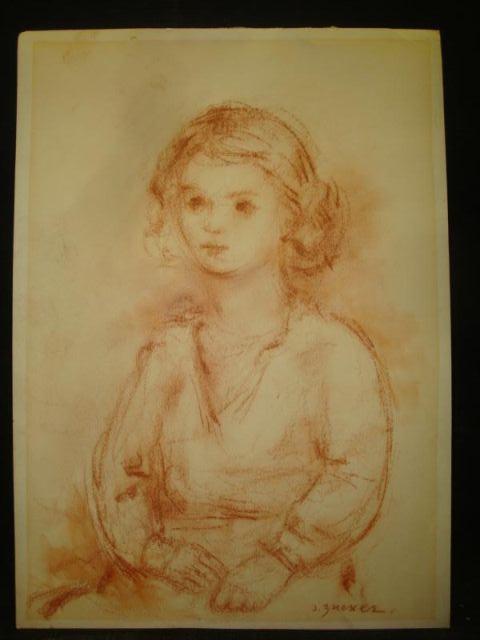 Appraisal: ZUCKER Jacques Double-sided Red Chalk Portraits of a girl and