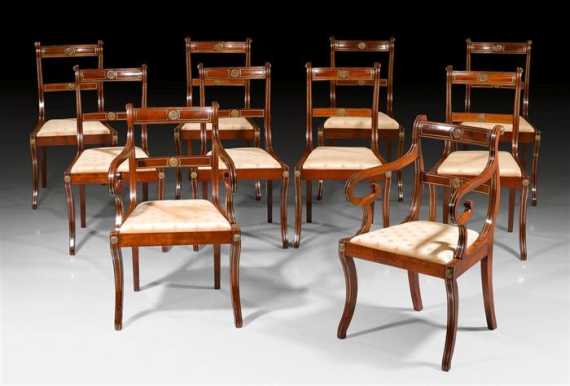 Appraisal: SET OF CHAIRS AUX TETES DE LIONS with armrests Restauration