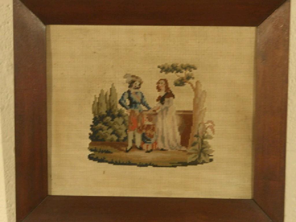 Appraisal: A thC woolwork picture of a family group in a