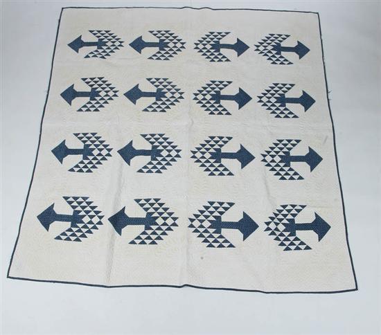 Appraisal: QUILT Blue and white tree of life with feather designs