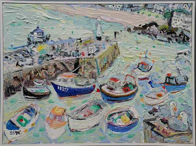 Appraisal: Linda Weir British b Tubby Boats Luminous Harbour St Ives