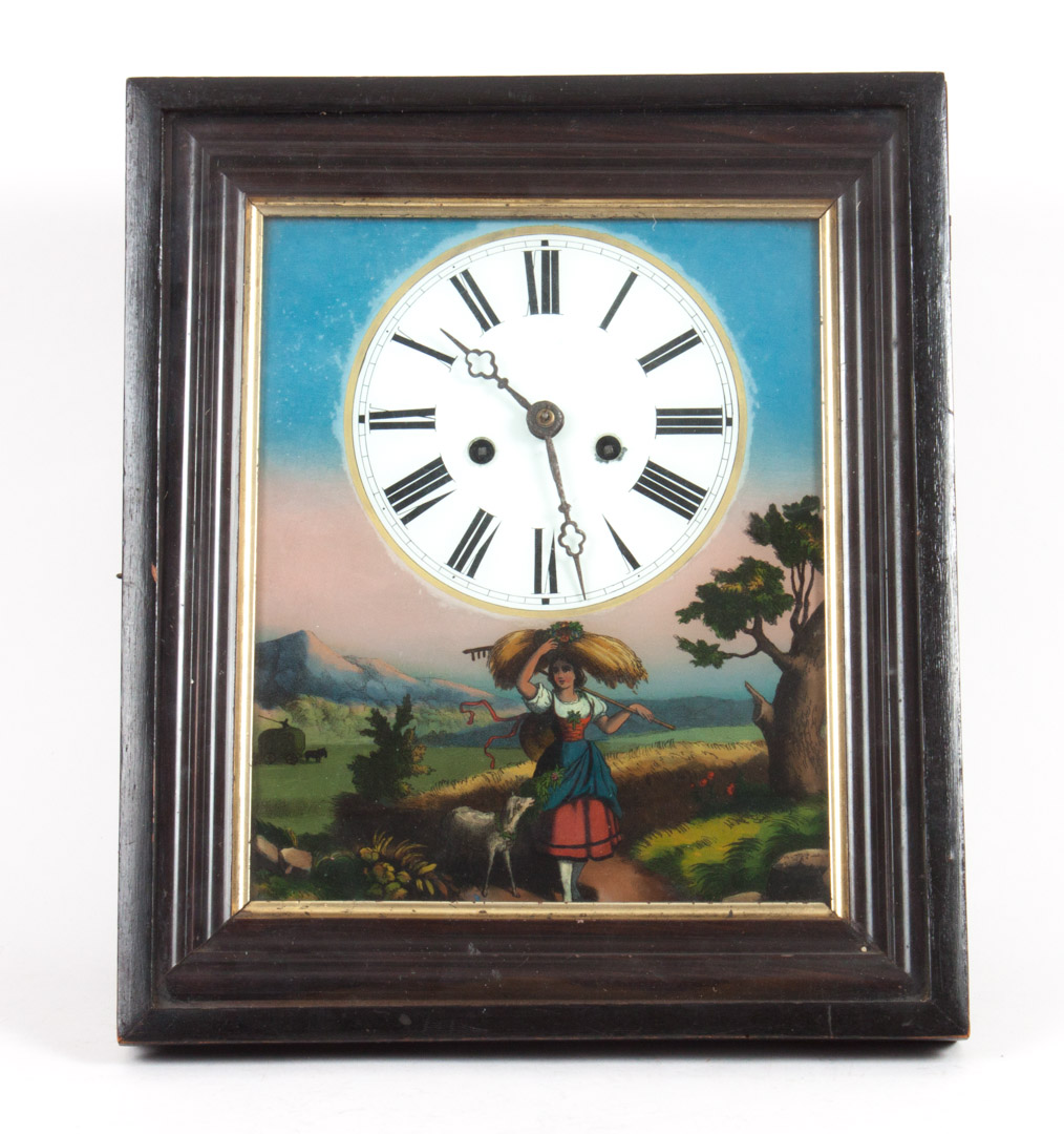 Appraisal: Victorian reverse painted glass panel clock second half- th century